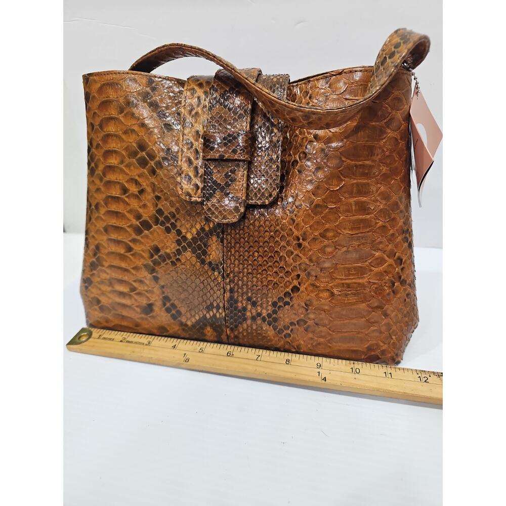 NEW Grand Pelle Genuine Python Skin Brown Tan Multi-way Tote Bag - Picture 5 of 14